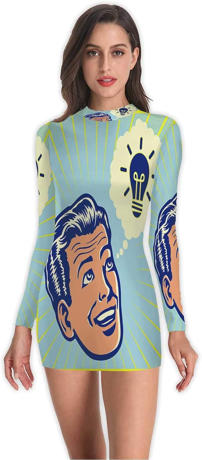 C COABALLA Deer Forest Snow Christmas Winter Seasonpaper,Women's Print Dress Round Neck Bodycon Pencil Slim Dress S