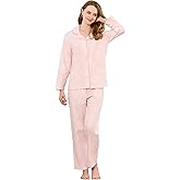 HEARTNICE Women's 100% Cotton Long Sleeve Pajama Set, 2-Piece Cozy Flannel Print PJs Button Up Ladies Sleepwear
