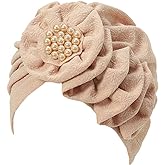 YYAOJHAO Women Turban Flower Caps - Elastic Beaded Solid Headwrap Chemo Beanies Cancer Headwear Hats for Hair Loss Cover