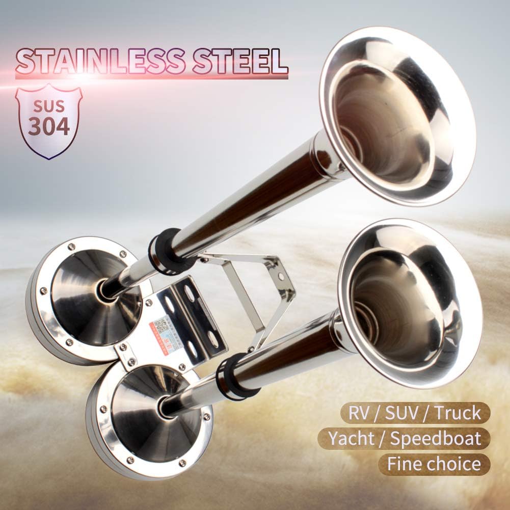 FARBIN 24V Marine Boat Horns,Stainless Steel Dual Trumpet,Electric Horn with Mounting Bracket,for 24V Cargo Boats Wheel Ship Train Lorry Trucks (Stainless Steel Double Tube, 24V): Automotive