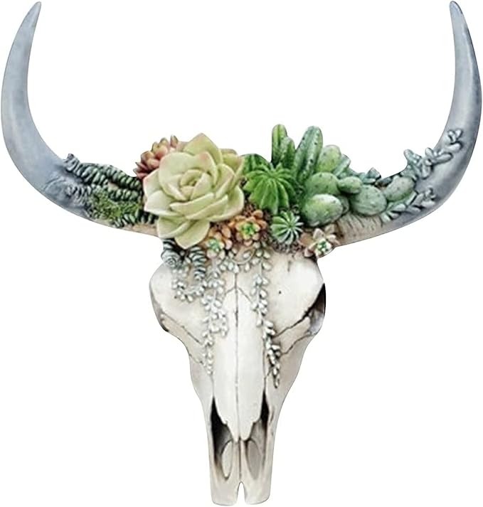 Cow Skull Wall Decor, Resin Bull Head Sculptures, Wall Hanging Plant