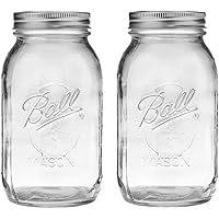 Ball Regular Mouth 32-Ounces Mason Jar with Lids and Bands (2-Units), Pack Of 2, Clear