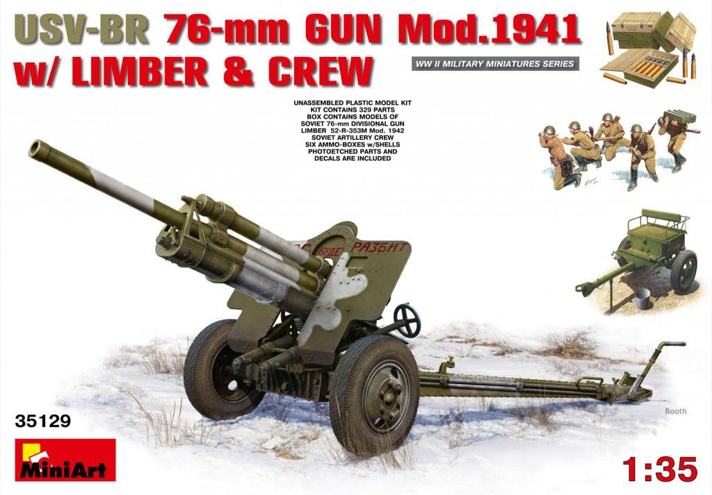 Miniart 1:35 Scale USV-BR 76mm Gun Mod.194 with Limber and Crew Plastic Model Kit (Grey)