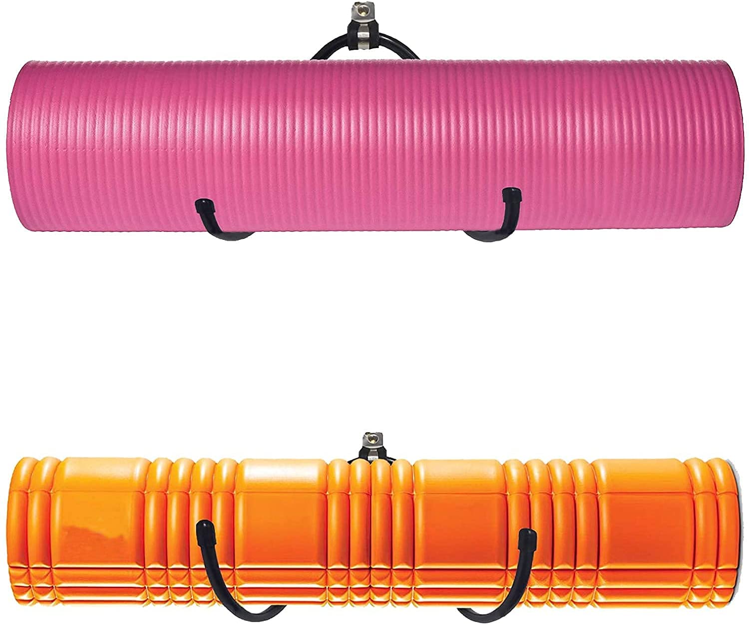 Wall Mount Yoga Mat Foam Roller and Towel Rack Hooks, Exercise Mat Storage Shelf for Hanging Yoga Strap and Resistance Bands at Your Fitness Class or Home Gym, Adjustable Size,Up to 20Lbs - （2 Pack）