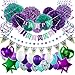 YINVA Mermaid Party Supplies Birthday Party Supplies for Girls 65 Pack Including “HAPPY BIRTHDAY” Banner Foil Balloons Paper Pom Poms Confetti Balloon for Kid's Baby Shower Party Decorations