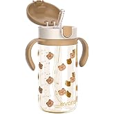 Evorie Tritan Spill Proof Straw Sippy Cups for Toddlers 1&ndash;3 Years, 10 Oz | BPA &amp; BPS-Free, Toddler Water Bottle, Easy Grip Handles, Dishwasher Safe, Durable Tritan, Easy to Clean, Honey Bear