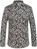 SSLR Men's Paisley Printed Regular Fit Casual Long Sleeve Shirt (Medium, Navy)