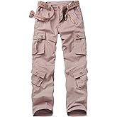 AKARMY Women's Cotton Casual Work Pants Camouflage Cargo Pants Parachute Pants for Women with Pockets Purple Gray 6