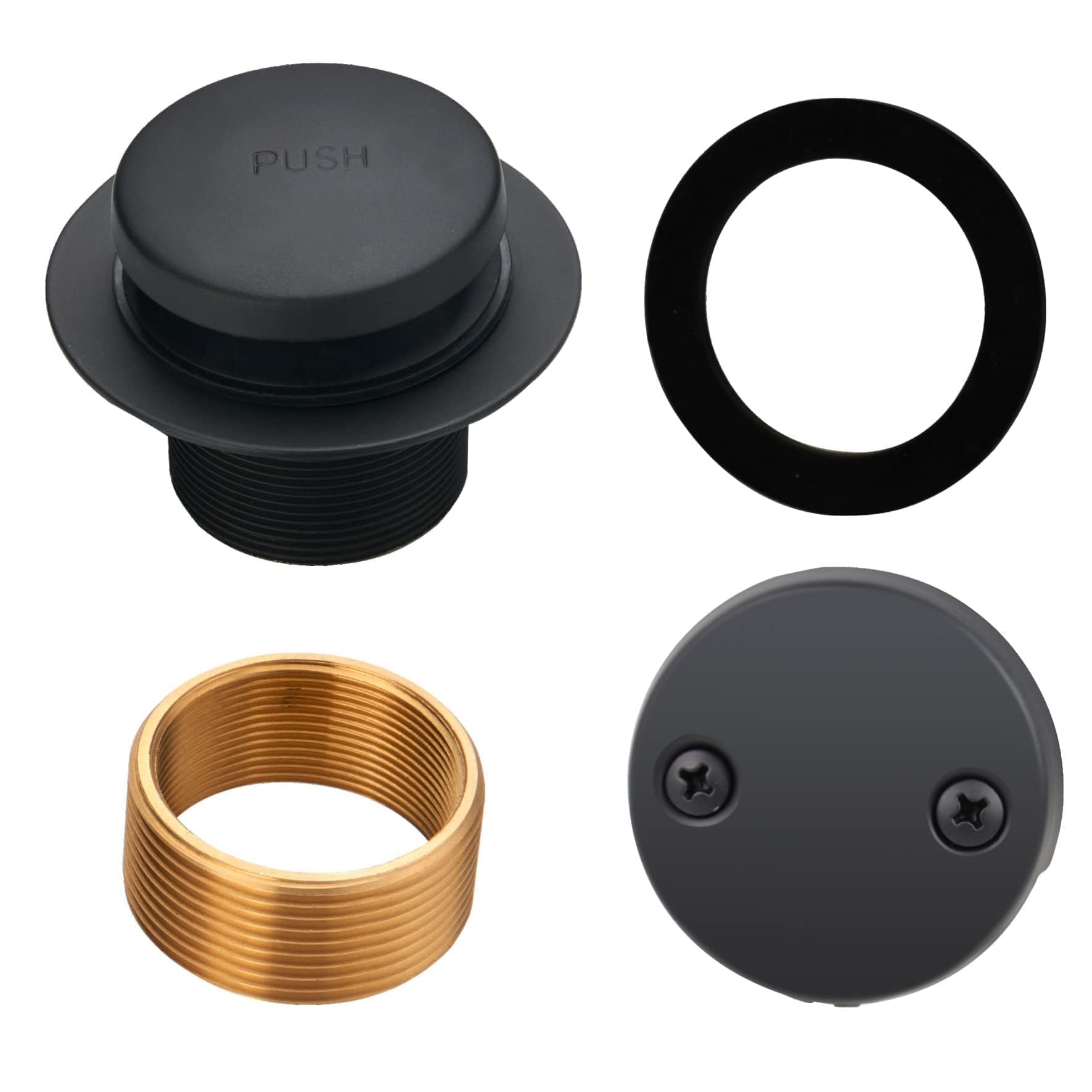 Photo 1 of Black Tub Drain Tip-Toe Tub Trim Set Conversion Kit Assembly, Hidrop Bathtub Drain Replacement Trim Kit with 2-Hole Overflow Faceplate and Universal Fine/Coarse Thread, Matte Black