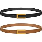 SUOSDEY Women Skinny Leather Belts for Dress Jeans Belt for Women with Gold Buckle，Width 0.9"