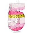BLUE PANDA Number 5 Pinata - Pink & Gold Foil - Small 16.5 x 11.6 x 3 in - 5th Birthday Party Decoration & Supplies for Girls