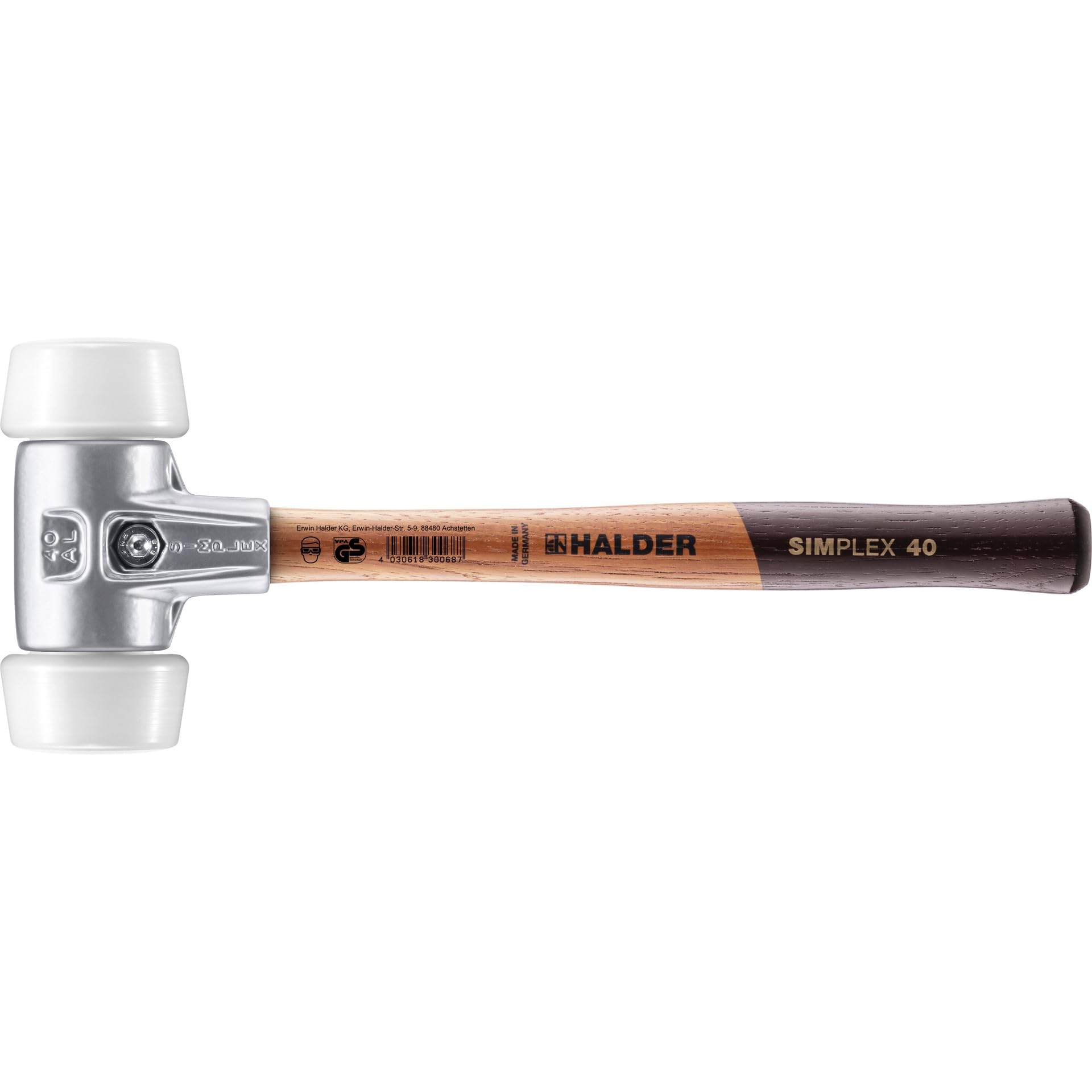 Halder Simplex 3107.051 Premium-Grade Dead Blow Hammer with Aluminium Housing and Ø 50: 40, Plastic and Wood Handle