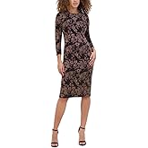 Kensie Womens Floral Knit Long Sleeve Midi Bodycon Dress