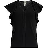 Anne Klein Womens Flutter Sleeve V-Neck Jersey Top