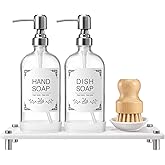 Johamoo Dish Soap Dispenser Set for Kitchen 16oz Glass Bottle with Stainless Steel Pump, Instant Dry Tray, Perfect for Kitchen Decor and Bathroom Accessories, Women’s Gifts for Christmas