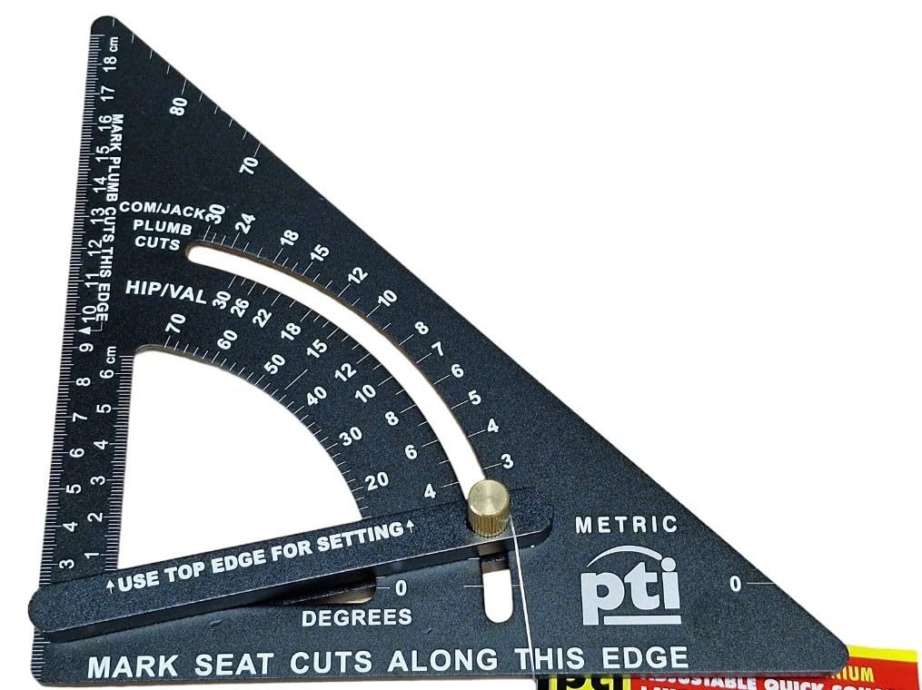 PTI Adjustable Rafter Roofing Square 7-Inch, Aluminium Alloy, Metric & Imperial Carpenter Square Set, Precision Speed Square Carpenter Pencils Woodworking Tool Set