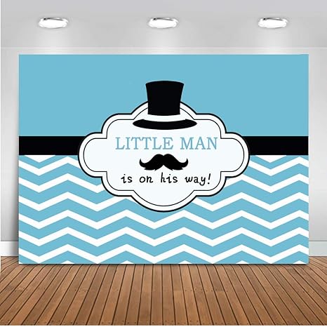 7x5ft Blue Little Man Mustache Birthday Party Backdrop Gentleman
