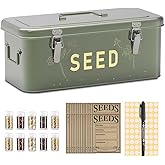 Orionstar Seed Storage Organizer, Metal Seed Saving Box with Lid, 30 Slots, 4 Compartments with Safety Locks, Includes 30 Seed Envelopes, Marker Pen, Label Sticker, Blackish Green
