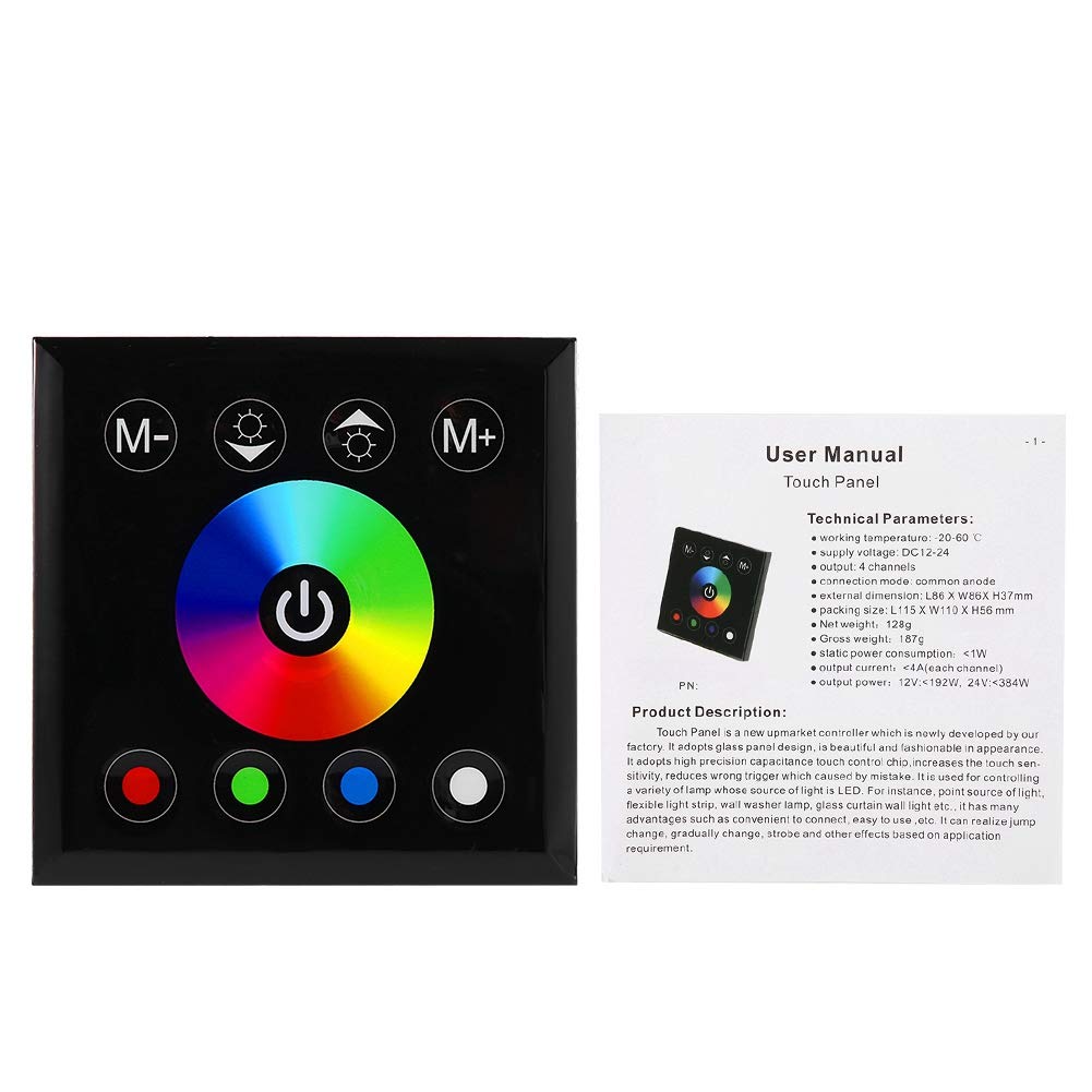 Wincal Wall Mounted RGBW LED Touch Panel Controller Dimmer Switch for LED Strip Light (Black)