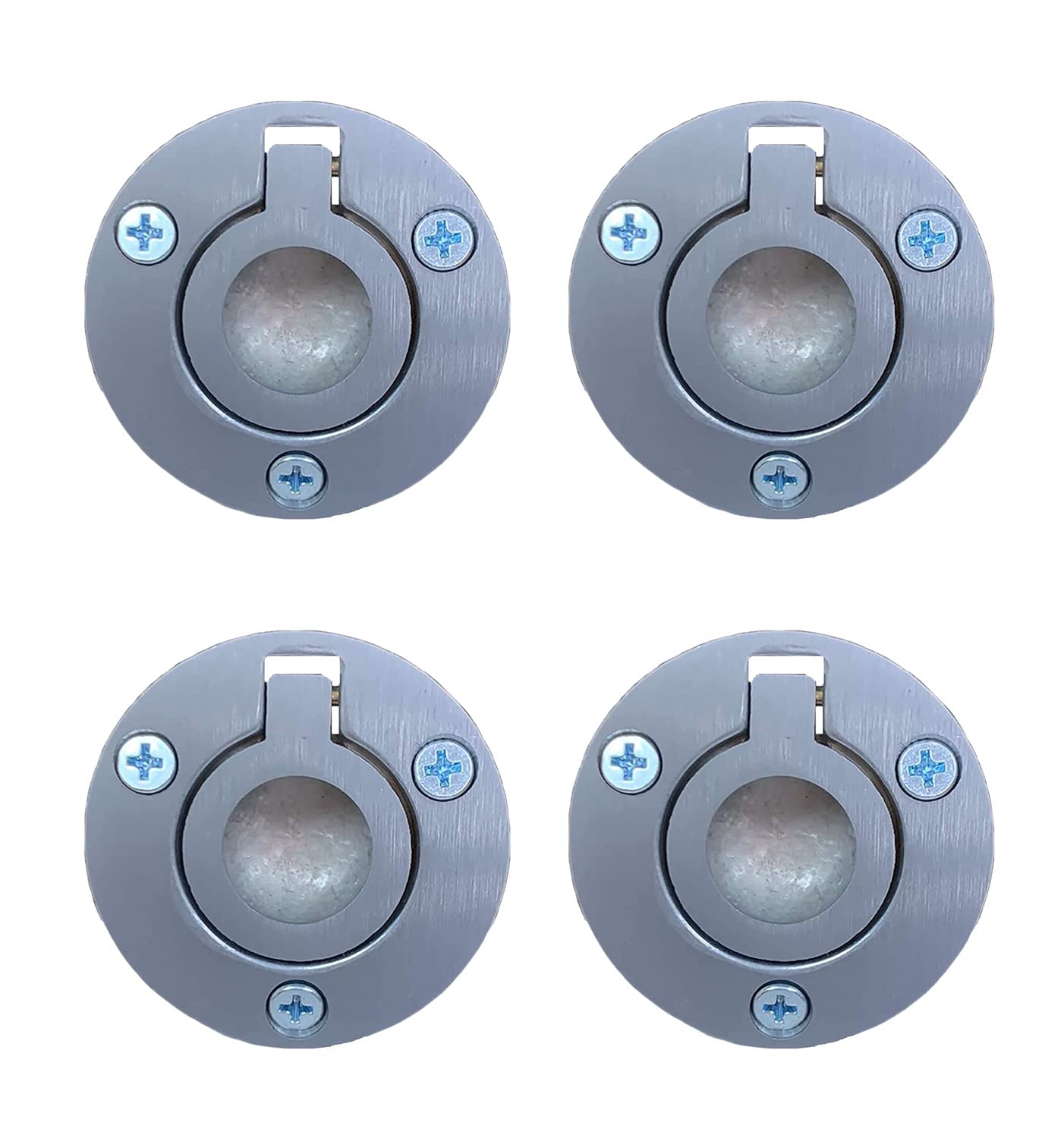 QCAA Solid Brass Flush Ring Pull Round, 1-1/2", Satin Chrome, Made in Taiwan, 4 Pack