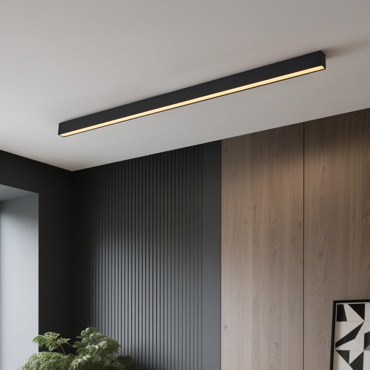 Photo 1 of ***UNABLE TO TEST/UNCOMPATIBLE CORD***
Black Ceiling Light LED, Modern and Simple, Long Strip Ceiling Surface Installation, Suitable for Living Room, Bedroom, Corridor and Kitchen, Remote Control to Switch Color and Brightness, 47.2inches