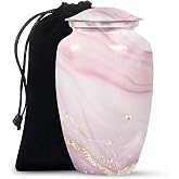 Abstract Swirl Large Cremation Urn for Adult Ashes | Blush Pink Marble Metal Urn, 10 Inch, 200 Cubic Inch Capacity