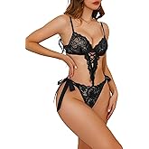 Kolagri Sexy Lingerie for Women Deep V Lace Teddy Bodysuit One Piece Cut Out Naughty Mini Babydoll Nightgown