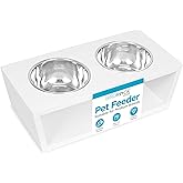 INTERNET'S BEST Modern Elevated Pet Feeder - Double Raised Stand w/Stainless Steel Bowls - Dog Food & Water Holder - Suitable for Medium Breeds - Pet Feeding Tray for Dogs, Cats - 2 Bowls - White