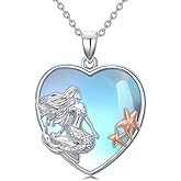 OUTANG Moonstone Mermaid Necklace for Women 925 Sterling Silver Mermaid Heart Pendant Moonstone Ocean Jewelry Gifts for Daughter