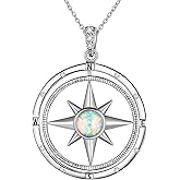 Jewmon 925 Sterling Silver Compass Necklace for Women Graduation Gifts for Her Birthstone Neckalce Charm Compass Birthstone Jewelry Anniversary Birthday Gifts for Daughter Friends Sisters Gifts