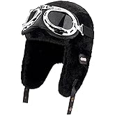 Peicees Trapper Hat with Goggles Winter Fur Ear Flap Hat Vintage Helmet Goggles Ushanka Aviator Pilot Costume Adult Men Women