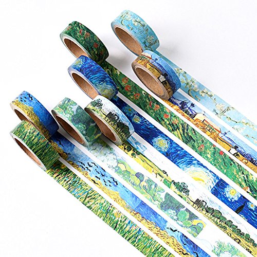8 Pieces Washi Masking Tape , 8 style of Van Gogh Painting Decorative Adhesive Tapes Scrapbooking Stickers (15mm X 7m, 0.6inch x 7.6 Yard)