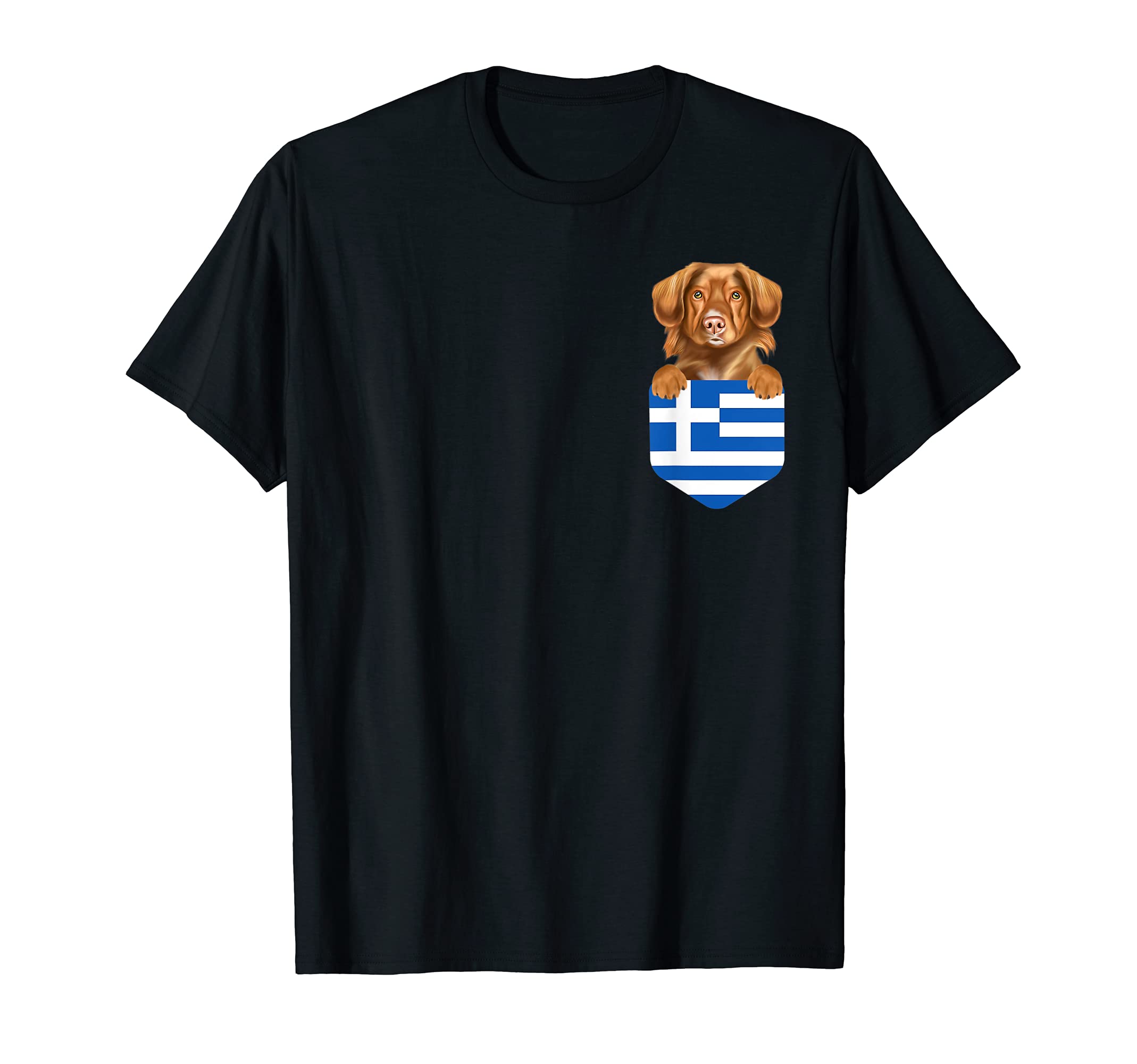 Greece Flag Duck Tolling Retrievers Dog In Pocket T-Shirt