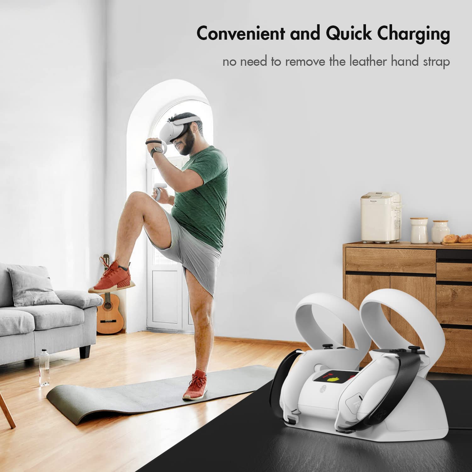 Charging Dock for Quest 2, Charging Stand with LED Light for VR Headset and Controllers, with 2 Rechargeable Batteries, Type-C Charging Cable, 2 Touch Controllers Straps