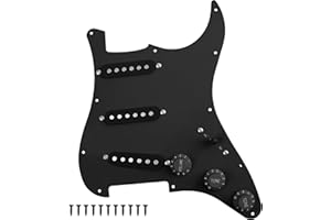 Yootones 11-Hole 3-Ply SSS Prewired Loaded Pickguard w/Single Coil Pickups Compatible with USA/Mexico Stratocaster Squier Electric Guitar (3Ply Black)