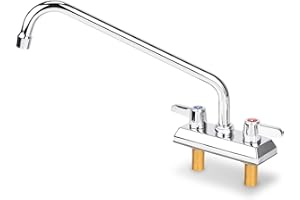 BIETOR Commercial Bar Sink Faucet,4 Inch Center Deck Mount Bar Sink Faucet，2 Hole Brass Constructed,Chrome Polished with 14" Swivel Spout and 90°Rotatable Dual Lever Handles.