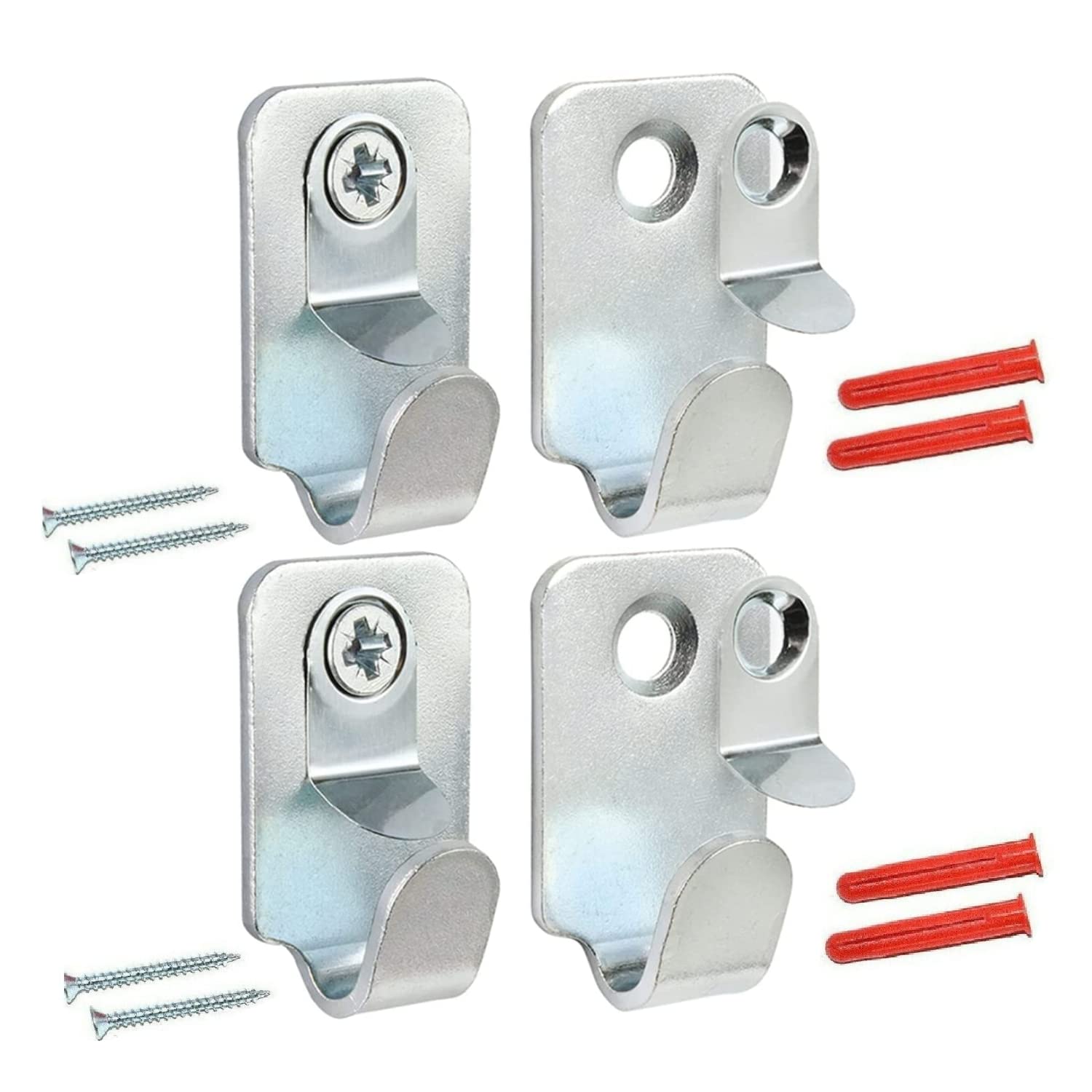 4 Pcs Safety Picture Hooks Brushed Wall Brackets Zinc Plated Picture Frame Mirror Hangers Canvas Hooks Mounting Hardware Kit Set with Screw & Raw Plugs.