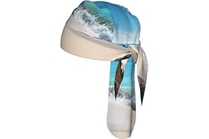 Hawaiian Beach with Palm Trees Doo Rags for Men, Breathable Cooling Skull Caps Head Wrap Wicking Pirate Hat Helmet Liner for 