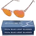 Sleep ZM Blue Light Blocking Glasses for Computer, TV, Gaming Improve Sleep by Naturally Producing Melatonin for Women + Men - 99.9% Night-time Amber Lens - Pink Warrior Frame