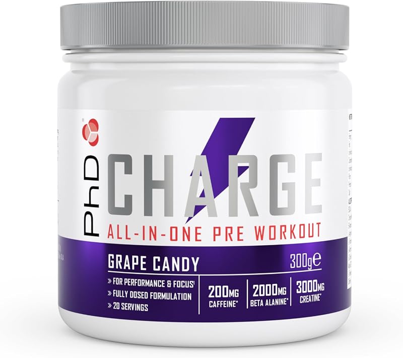 PhD Charge All-In-One Pre Workout with Creatine 20 Servings Grap e Candy 300g