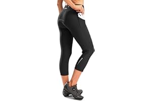 BIKEWA Women's 4D Padded Bike Pants High Waist Cycling Shorts Bicycle Capris 3/4 Biking Tights with Zipper Pockets