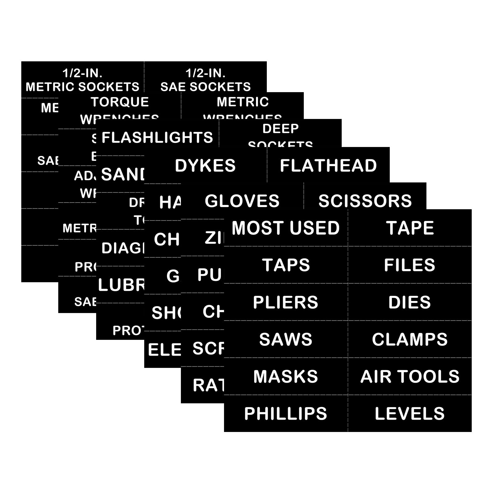 Photo 1 of Magnetic Tool Box Organization Labels,Tool Chest Organizer Labels with Strong Magnets,Easy to Read Printing - Fits All Brands of Steel Tool Box Drawers (72 Pcs, 4 x 1 Inches)