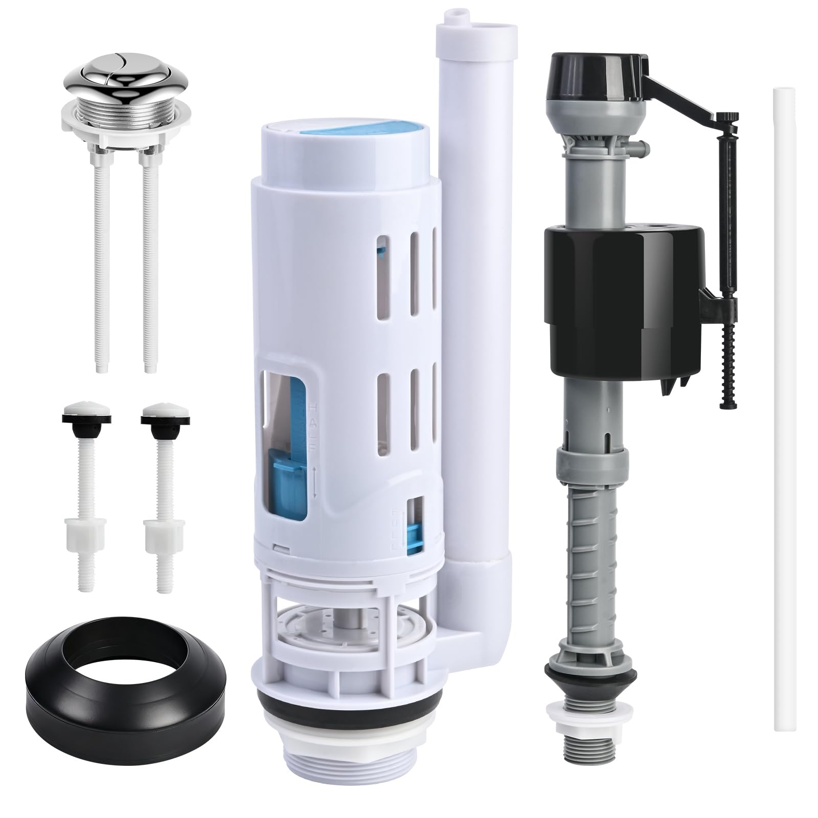 Photo 1 of 2-Inch Dual Flush Valve & Fill Valve Replacement Kit for 2-Piece Toilets, Complete Toilet Repair Kit Inside Tank with Push Button, Gasket & Bolts, Compatible with Glacier Bay, Toto & American Standard