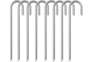 OK5STAR 8 Pack 16" Galvanized Rebar Stakes Heavy Duty J Hook Ground Anchors, Curved Steel Tent Stakes Anti Rust Steel Ground Stakes