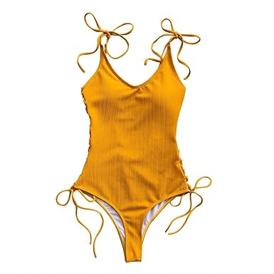 QingJiu Frauen Mode Helle Farbe Einteiliger Badeanzug Bikini Solide Rückenfreie Badebekleidung Beachwear