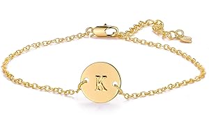 FRODETE Gold 26 Initial Bracelet For Women Letter Initial Adjustable Chain Round Bracelet For Teen Girls (K)