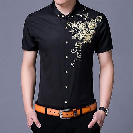 YAYLMKNA Camisa Camisa De Vestir para Hombre Camisas De Vestir Estampado De Flores Camisa con Botones Hombre Slim Fit Manga Larga, L: Amazon.es: Deportes y aire libre