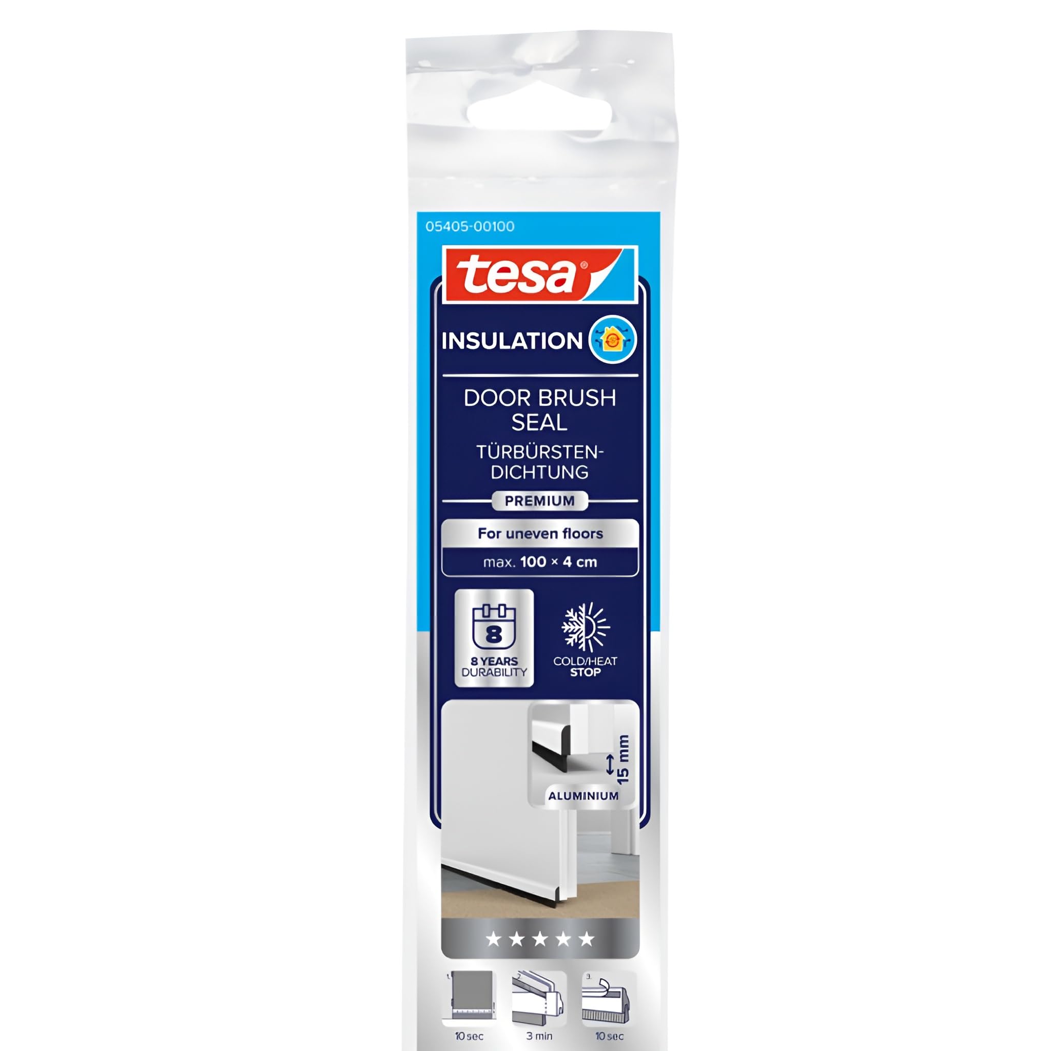 tesa UK Moll door sealing rail for uneven floors, white