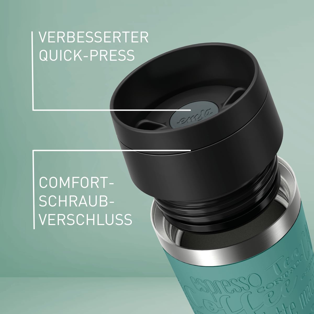 Emsa N20210 Travel Mug Classic Isolierbecher 0,36 Liter | neuer Komfort-Schraubverschluss | Edelstahl | 4h heiß und 8h kalt | 100% dicht | spülmaschinenfest | 360°-Trinköffnung | Petrol 4