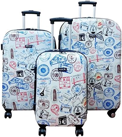 Kemyer Silver Stamp Lightweigt 3-piece Expandable Hardshell Spinner Luggage Set